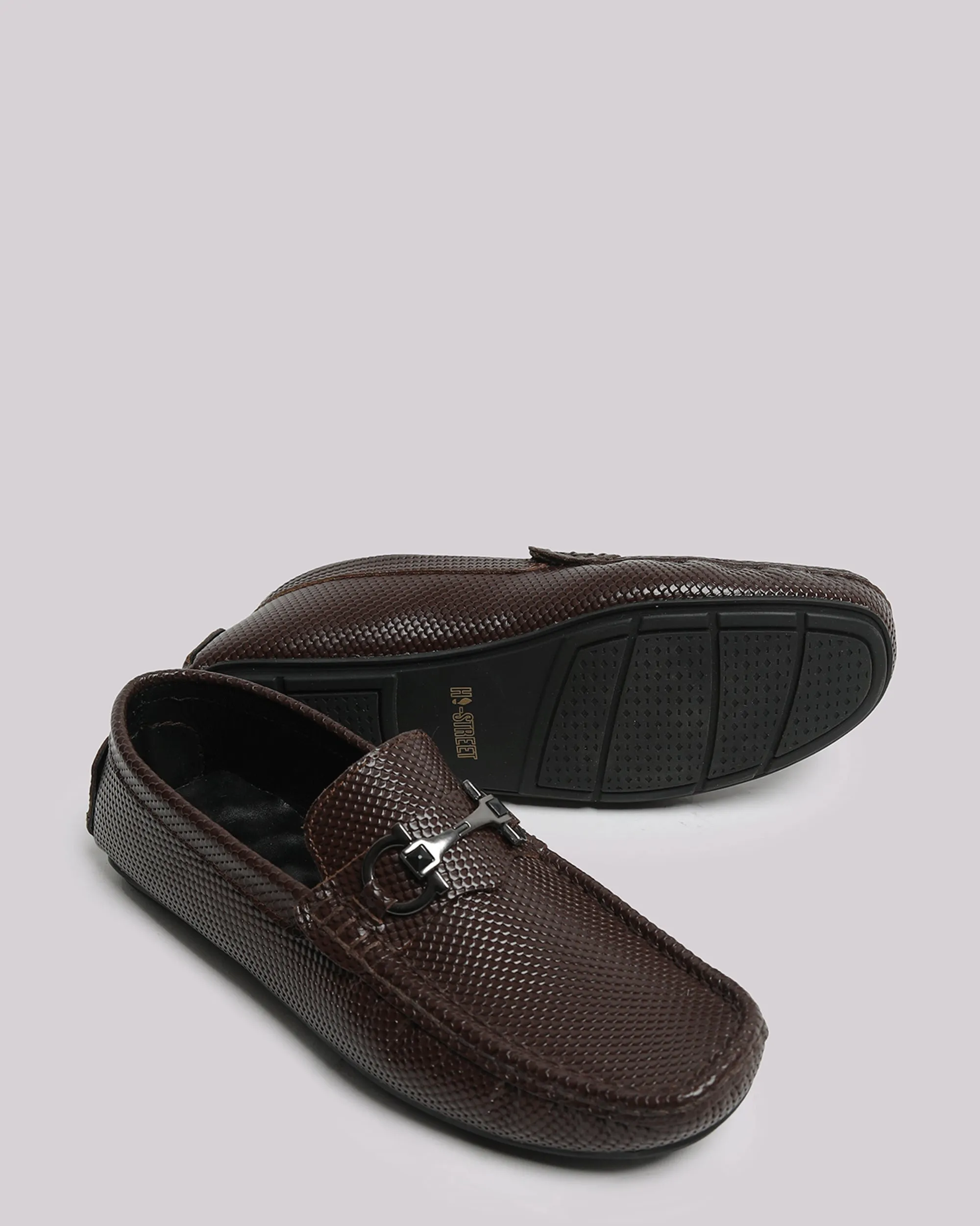 Brown Textured Leather Shoes