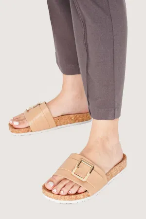 Buckle Strap Round Toe Cork Sliders