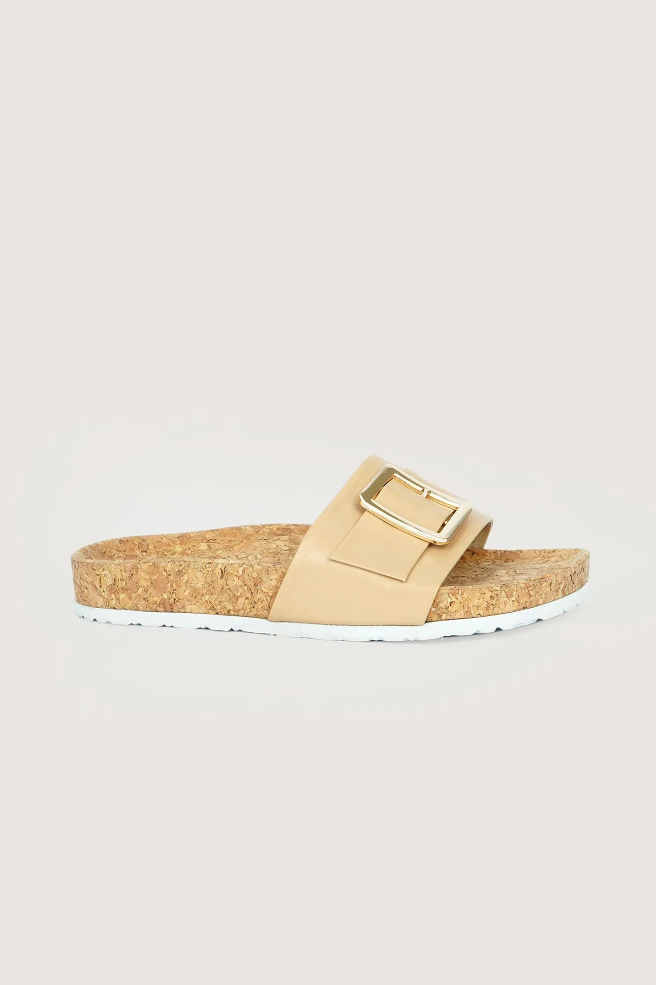 Buckle Strap Round Toe Cork Sliders