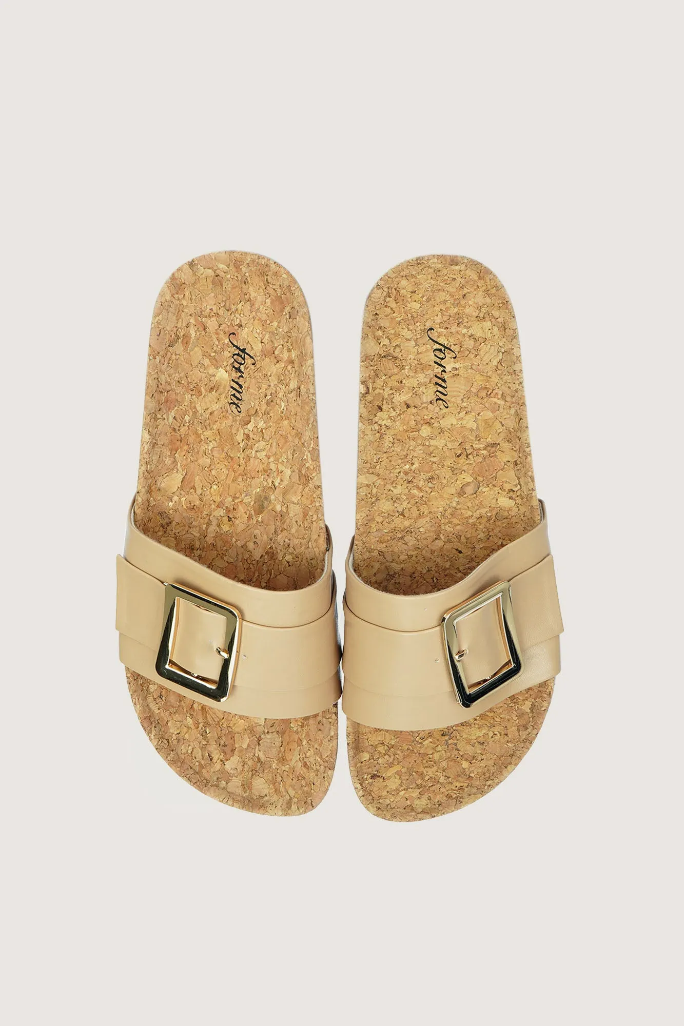 Buckle Strap Round Toe Cork Sliders