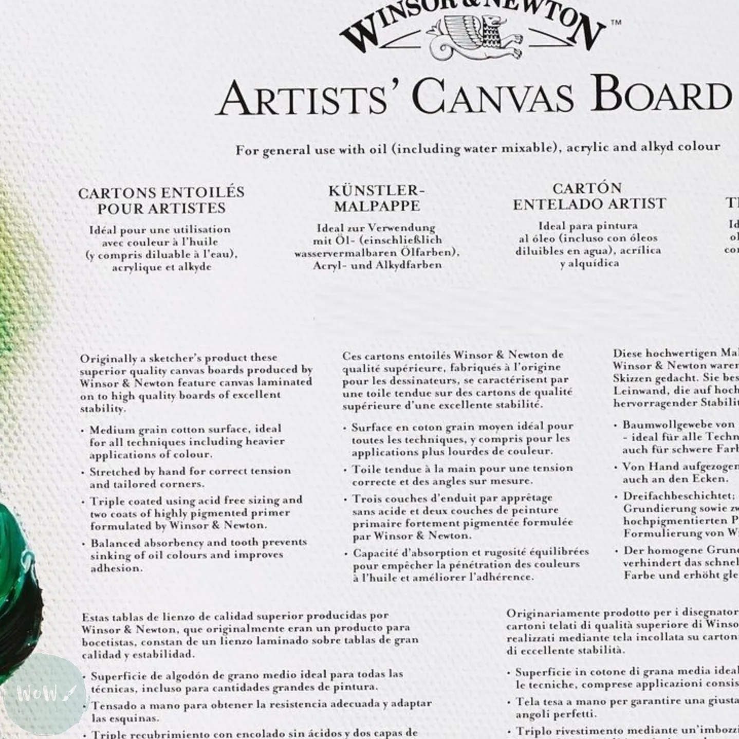 Canvas Board - WHITE PRIMED 100% COTTON - Winsor & Newton - ARTISTS - 20 x 20cm (Approx. 8 x 8“)