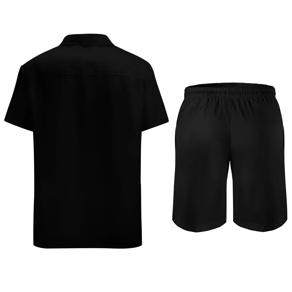 Casual Black Shirt And Shorts Set 2407004938
