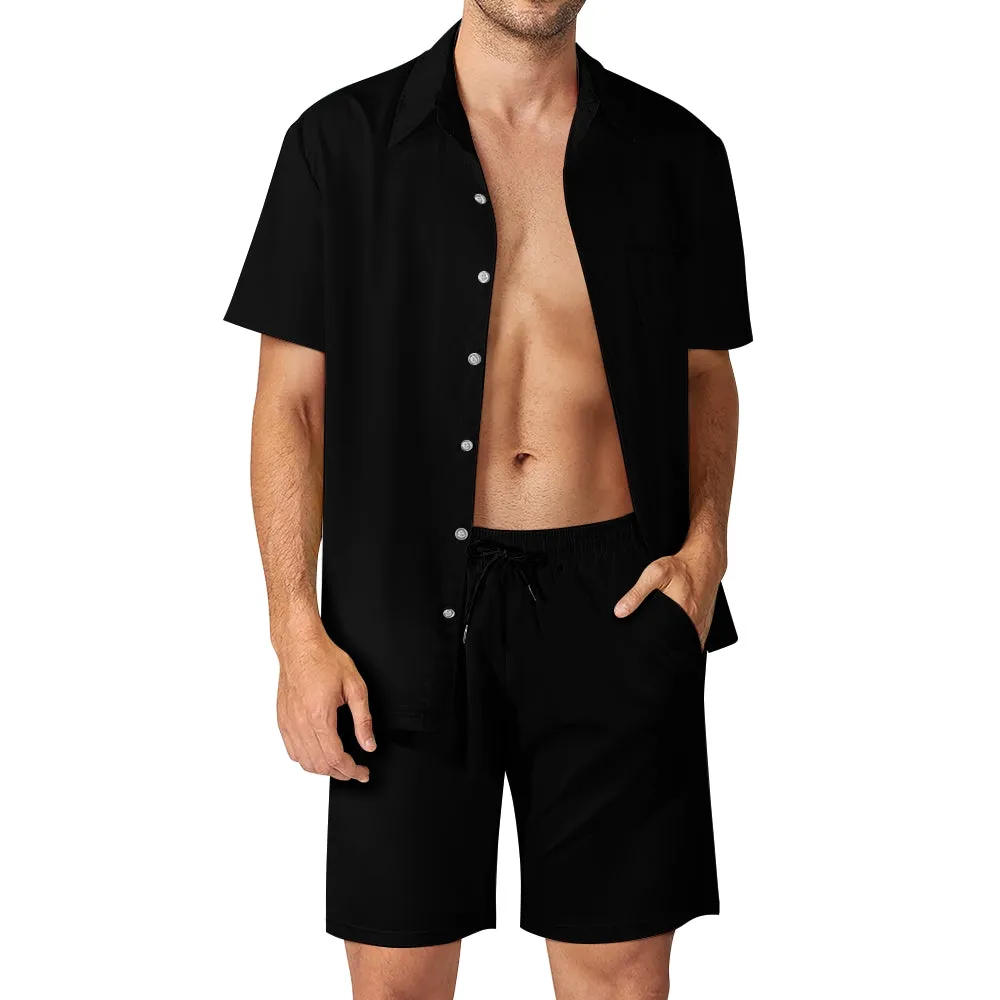 Casual Black Shirt And Shorts Set 2407004938