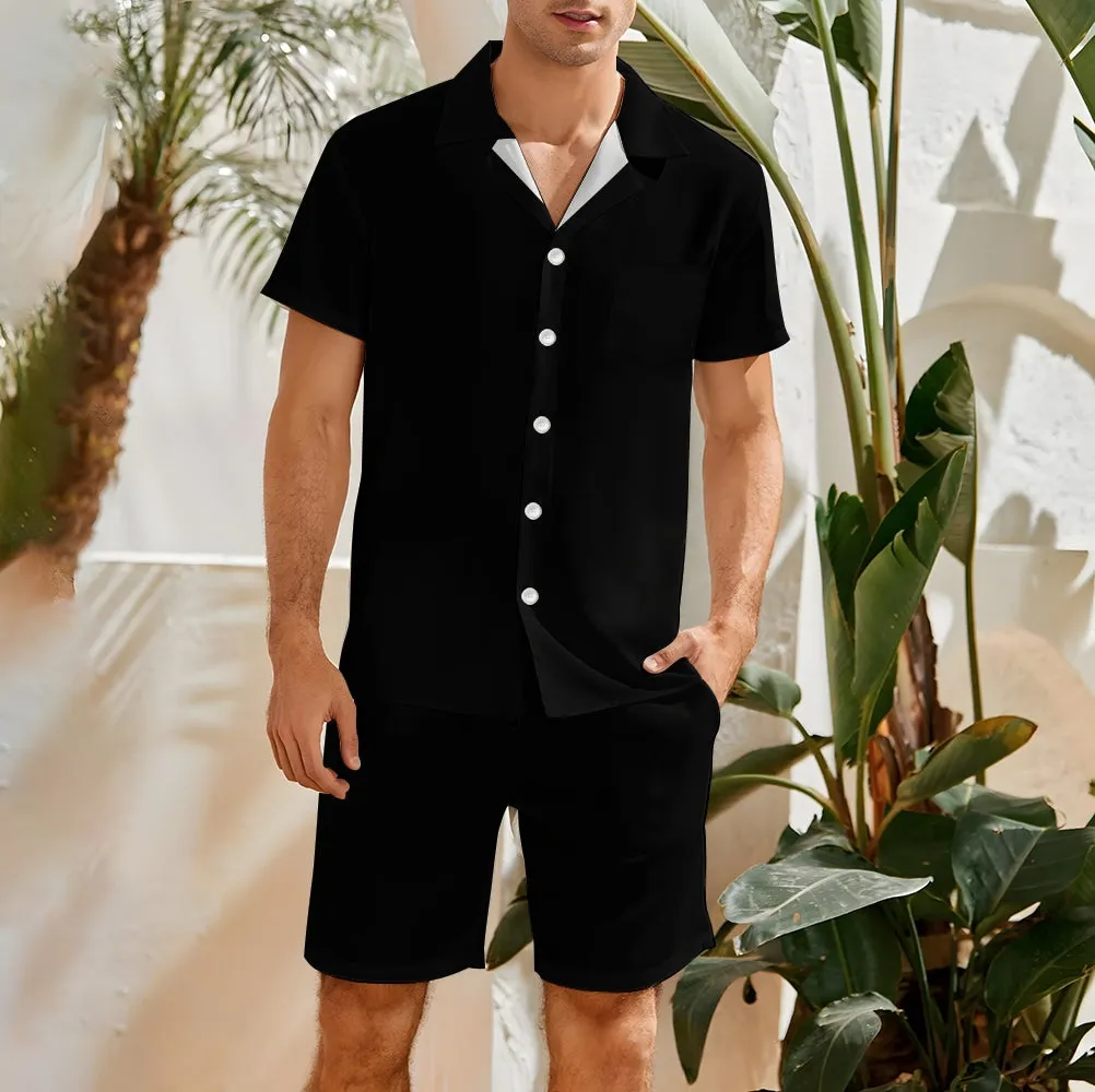 Casual Black Shirt And Shorts Set 2407004938