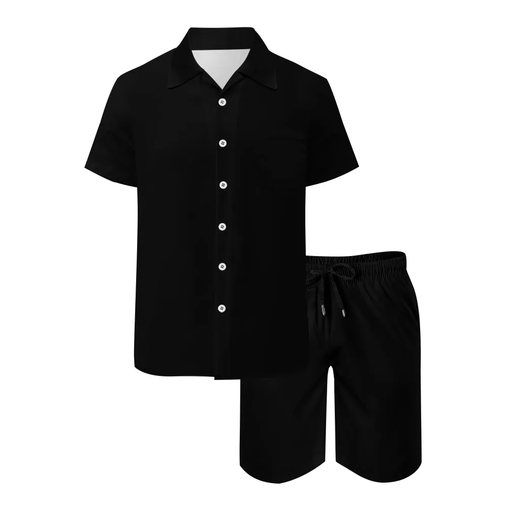 Casual Black Shirt And Shorts Set 2407004938