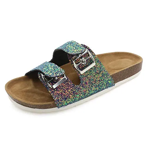 Casual Cork Slide Platform Sandals  (Blackpurple Glitter)