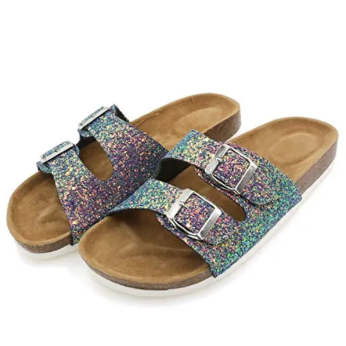 Casual Cork Slide Platform Sandals  (Blackpurple Glitter)