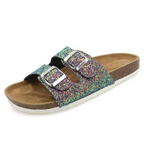 Casual Cork Slide Platform Sandals  (Blackpurple Glitter)