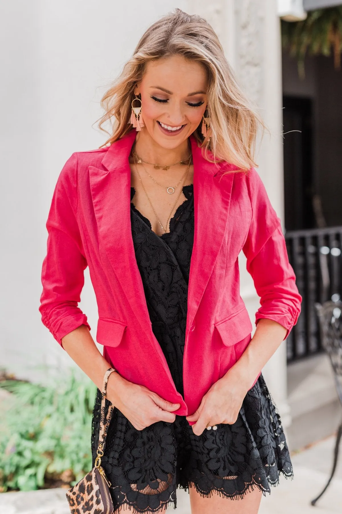 C'est Toi Classic Casual Blazer- Bright Pink