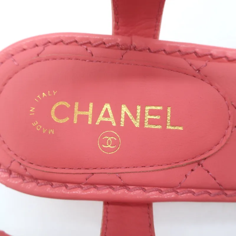 Chanel CC Chain Link T-Strap Sandals Pink Quilted Leather Size 36 NEW