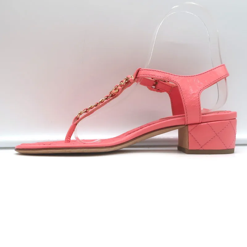 Chanel CC Chain Link T-Strap Sandals Pink Quilted Leather Size 36 NEW
