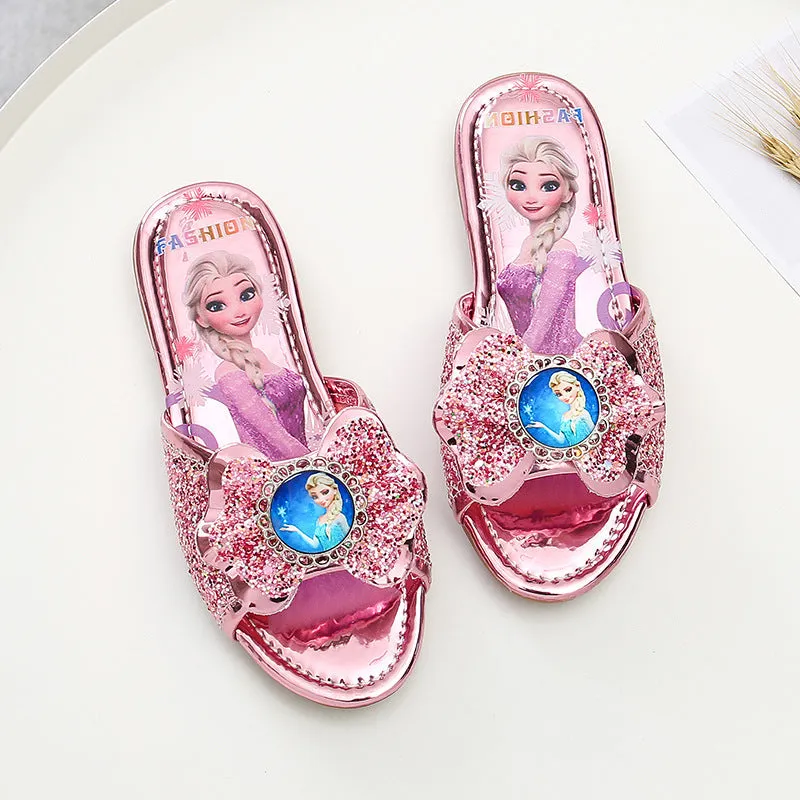 Children's Slippers  Summer New Simple Princess Elsa Korean Girls Home Indoor and Outdoor Rhinestone Flats