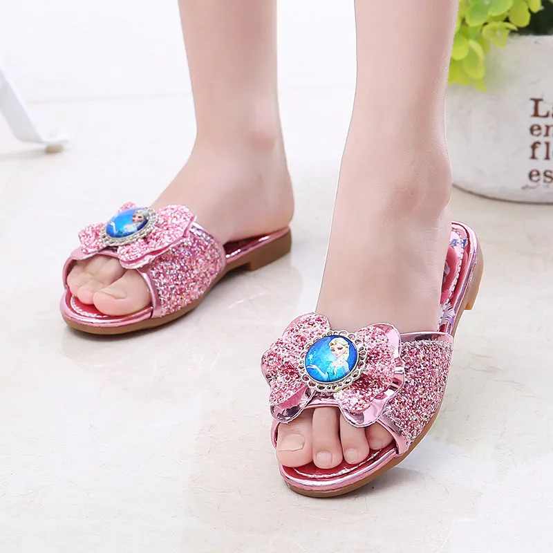Children's Slippers  Summer New Simple Princess Elsa Korean Girls Home Indoor and Outdoor Rhinestone Flats