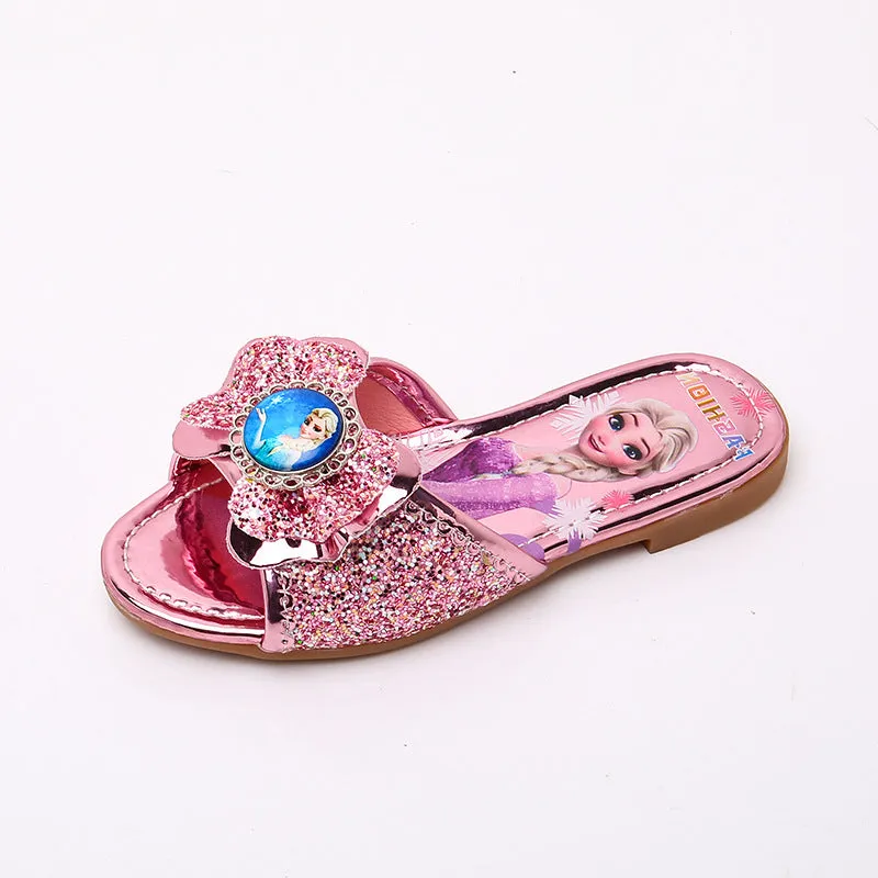 Children's Slippers  Summer New Simple Princess Elsa Korean Girls Home Indoor and Outdoor Rhinestone Flats