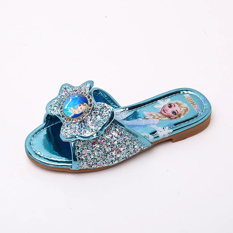 Children's Slippers  Summer New Simple Princess Elsa Korean Girls Home Indoor and Outdoor Rhinestone Flats