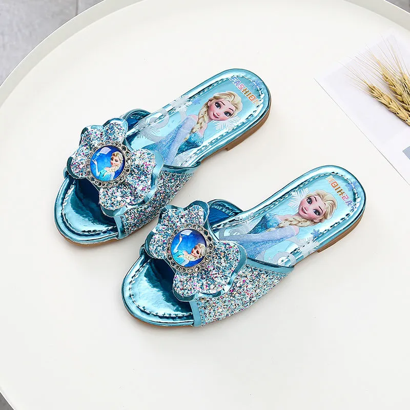 Children's Slippers  Summer New Simple Princess Elsa Korean Girls Home Indoor and Outdoor Rhinestone Flats