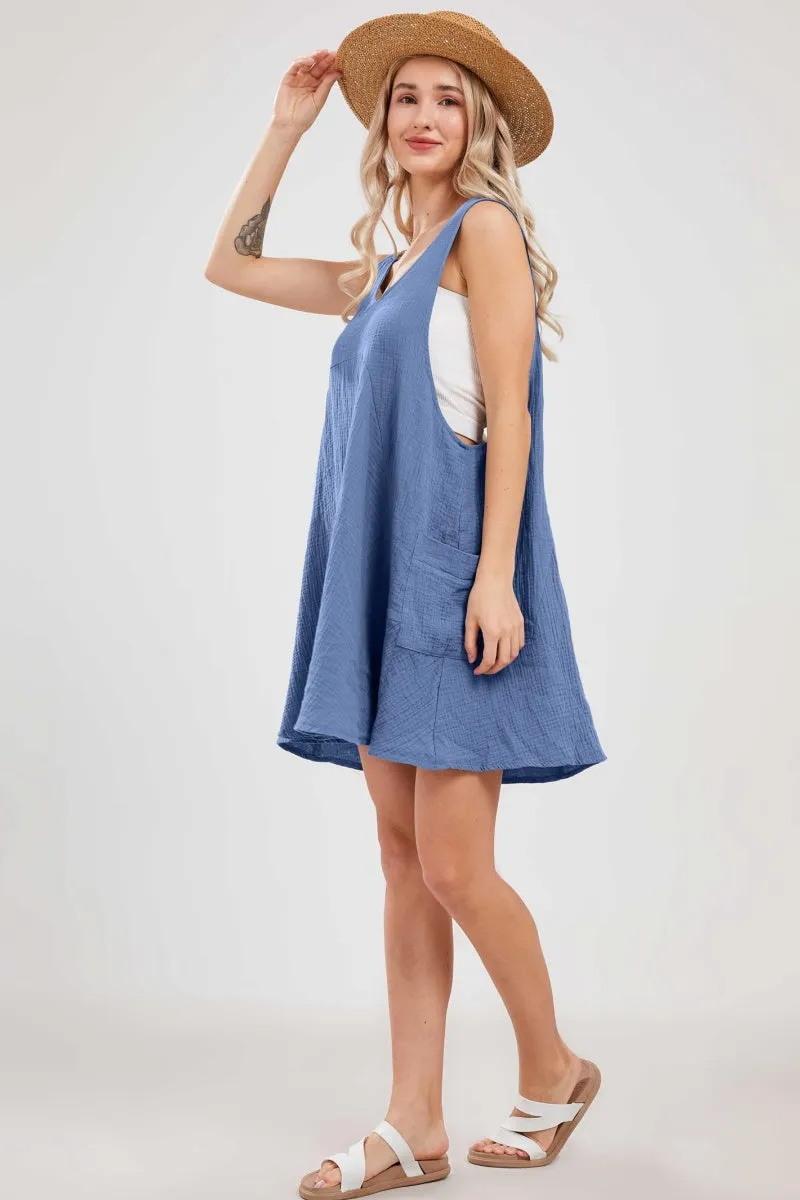 Chouyatou Womens Summer Sleeveless Mini Dress U Neck Backless Flowy Short Dress Casual Beach Sundress with Pockets