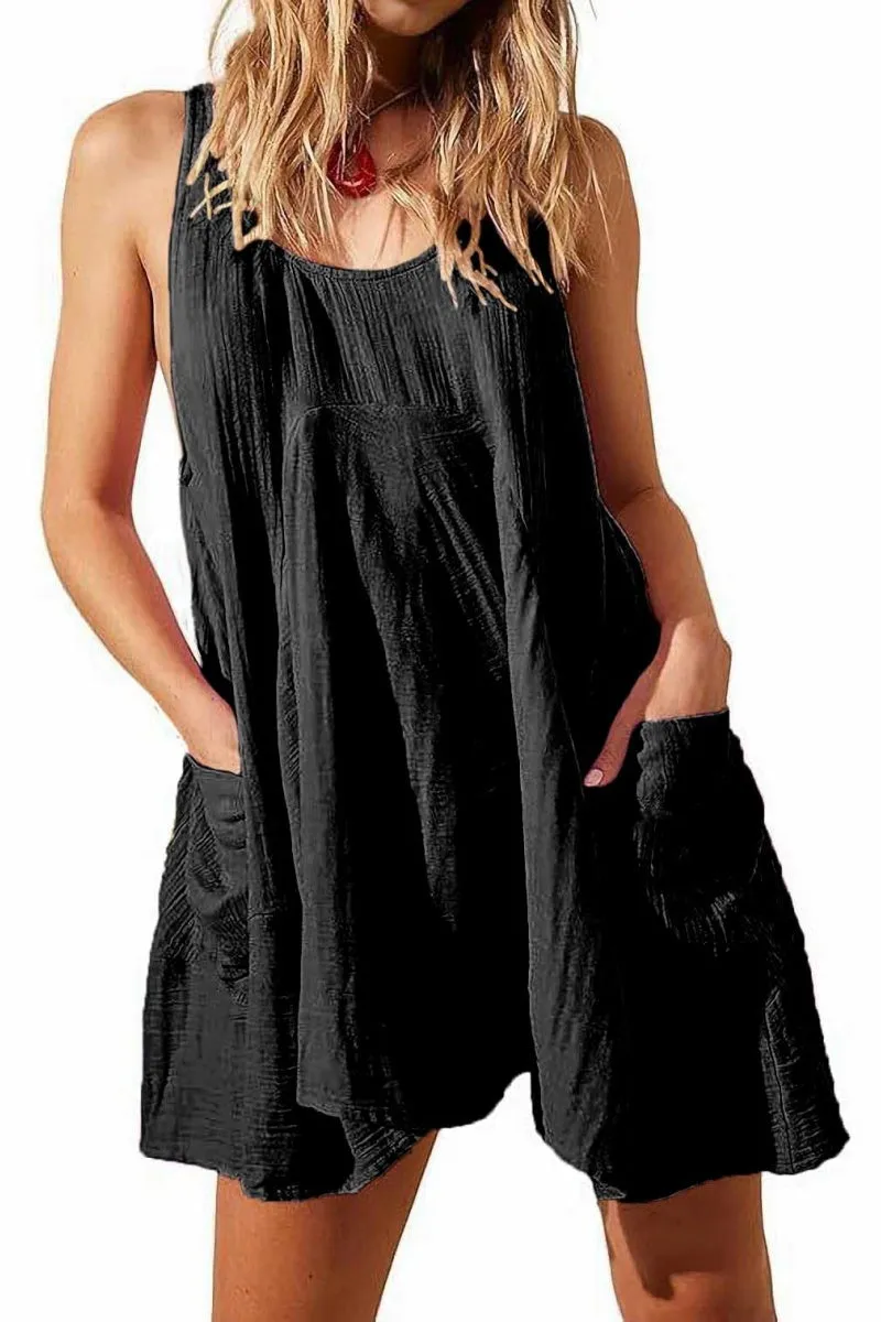 Chouyatou Womens Summer Sleeveless Mini Dress U Neck Backless Flowy Short Dress Casual Beach Sundress with Pockets