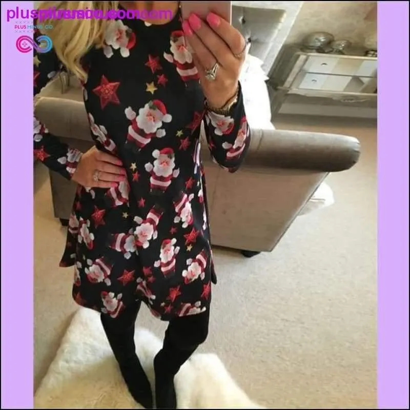 Christmas Printed Long Sleeved Loose Casual Dresses with