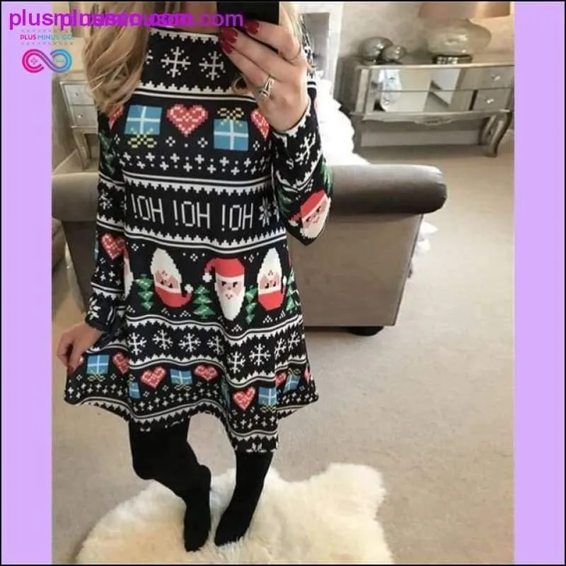 Christmas Printed Long Sleeved Loose Casual Dresses with