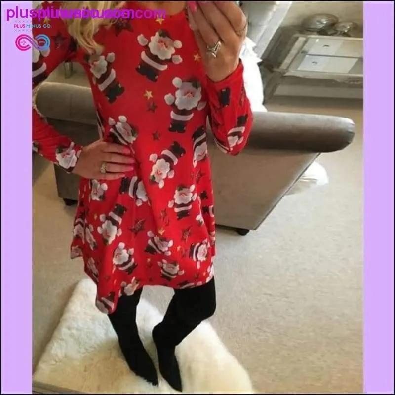 Christmas Printed Long Sleeved Loose Casual Dresses with