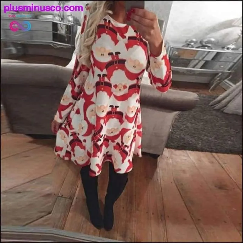 Christmas Printed Long Sleeved Loose Casual Dresses with