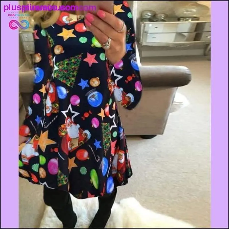 Christmas Printed Long Sleeved Loose Casual Dresses with