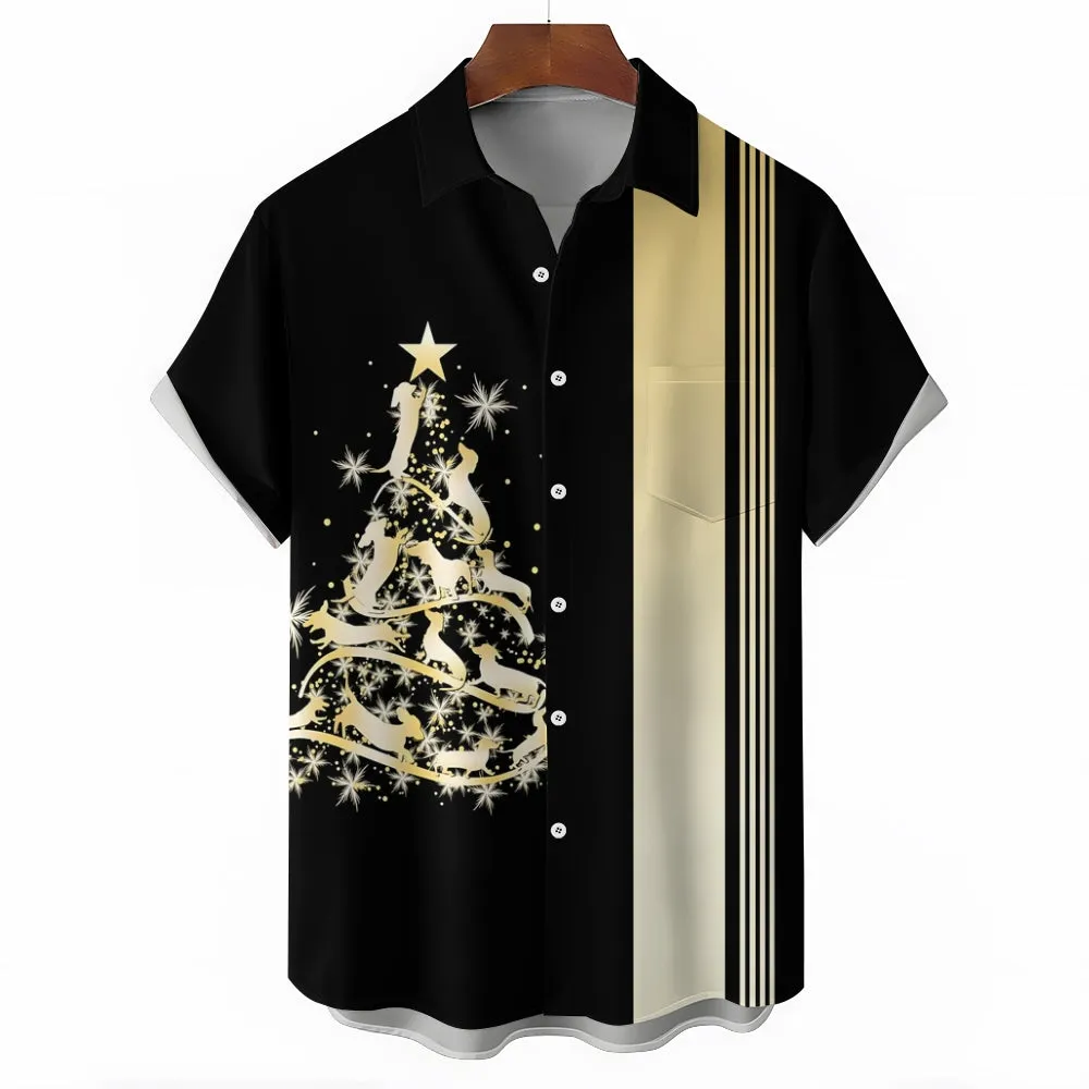 Christmas Tree Sausage Dog Casual Short Sleeve Shirt 2409006215