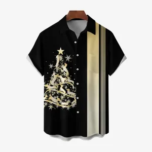 Christmas Tree Sausage Dog Casual Short Sleeve Shirt 2409006215