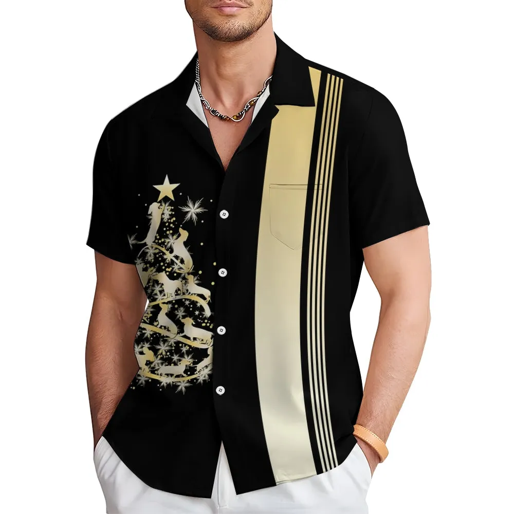 Christmas Tree Sausage Dog Casual Short Sleeve Shirt 2409006215