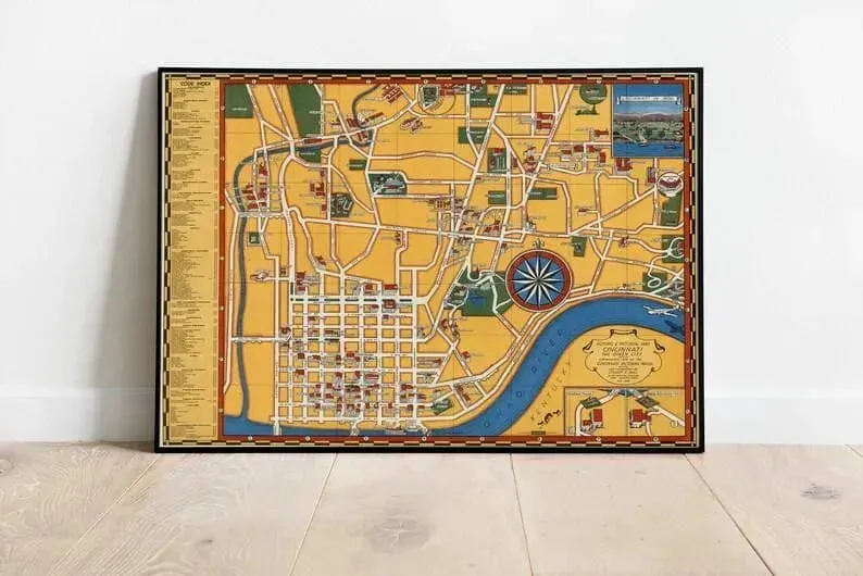 Cincinnati Map Wall Print| Framed Map Wall Decor