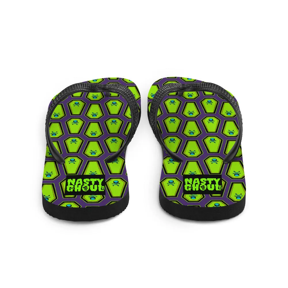 Coffin and Skull Flip-Flops All Over Print / Purple & Neon Green