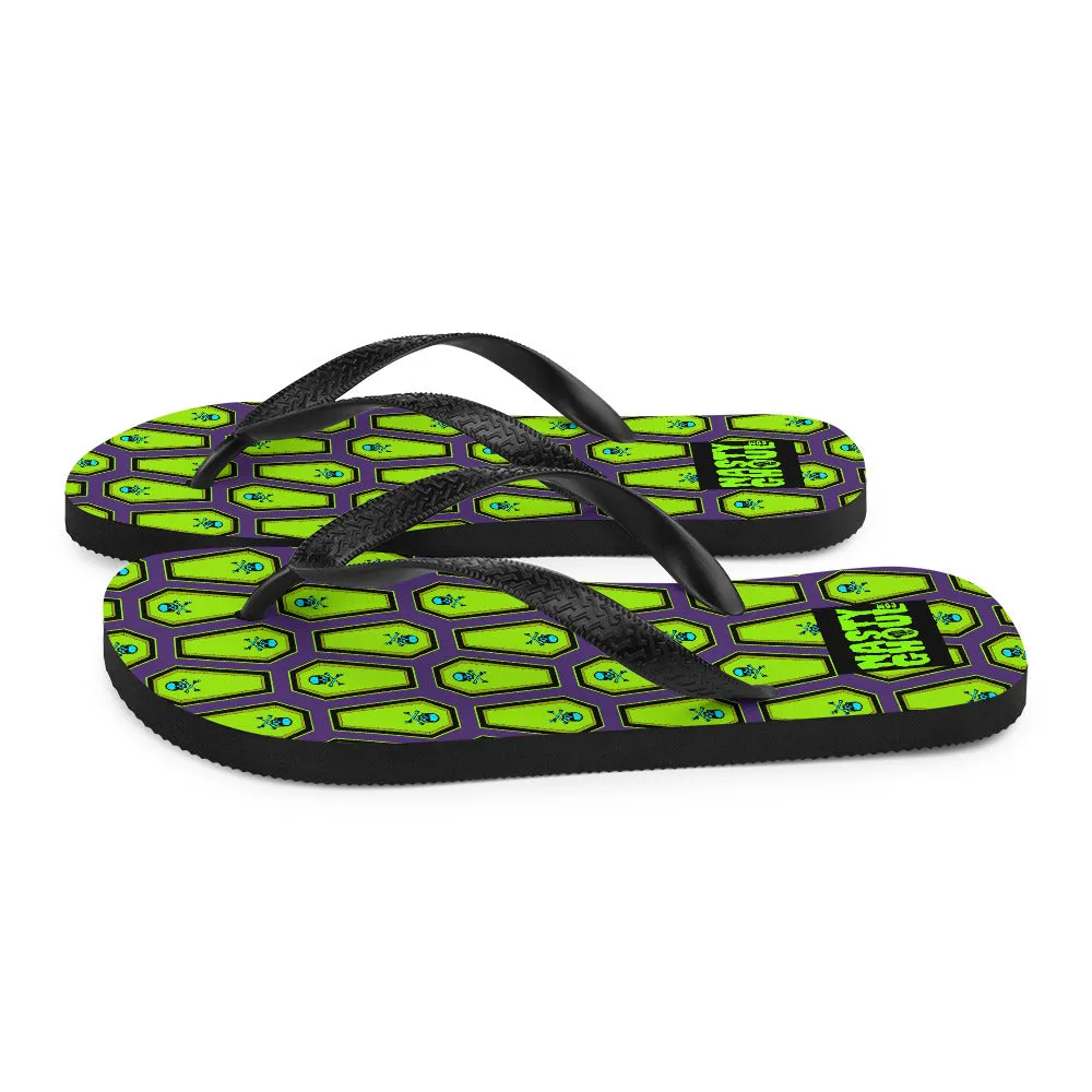Coffin and Skull Flip-Flops All Over Print / Purple & Neon Green