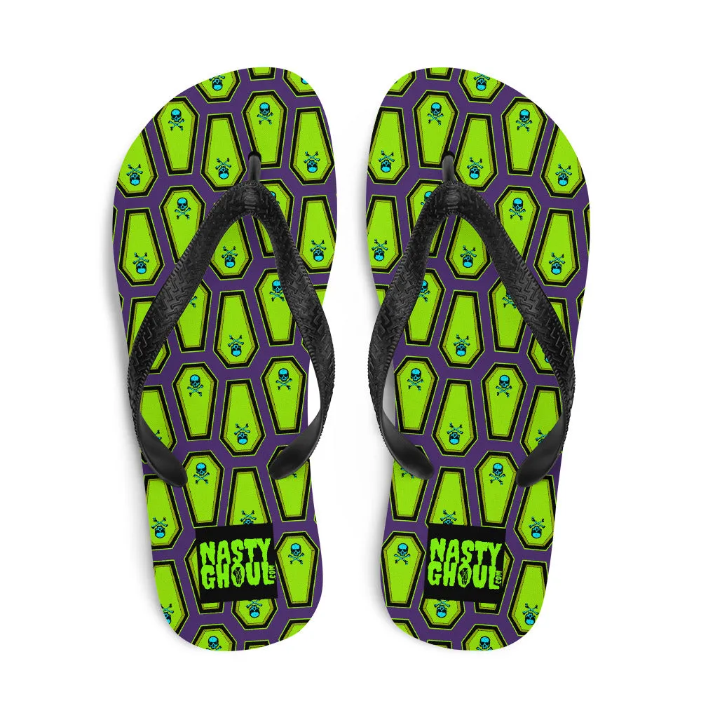 Coffin and Skull Flip-Flops All Over Print / Purple & Neon Green