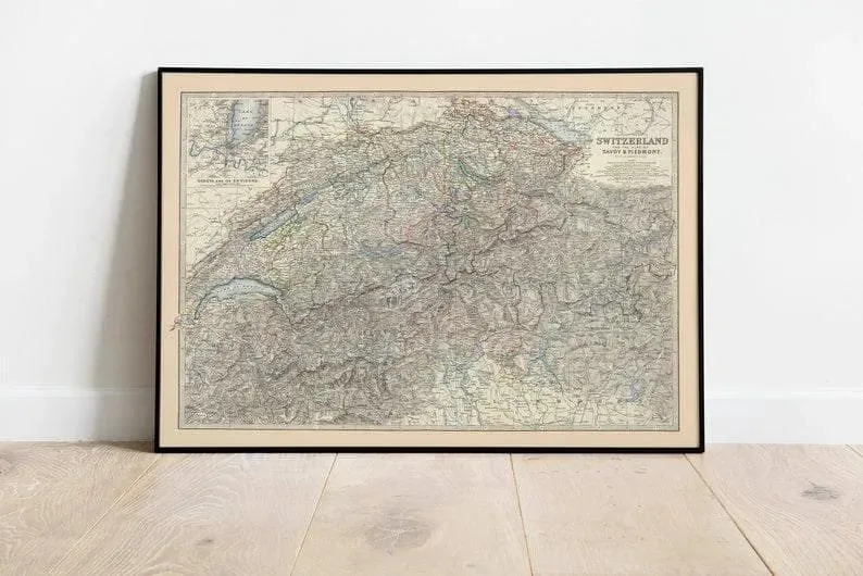Composite Map of Switzerland, Savoy and Piedmont 1861| Old Map Wall Decor