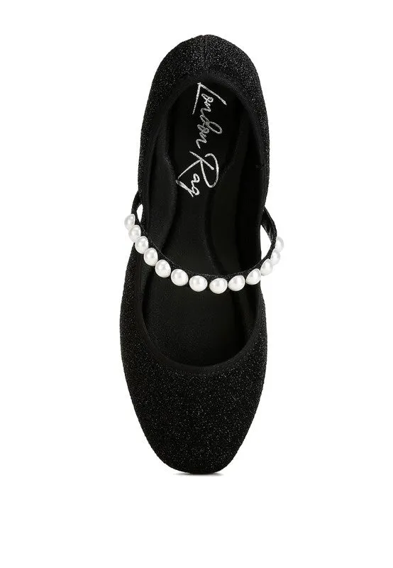 Corphee Pearl Strapped Glitter Ballerinas