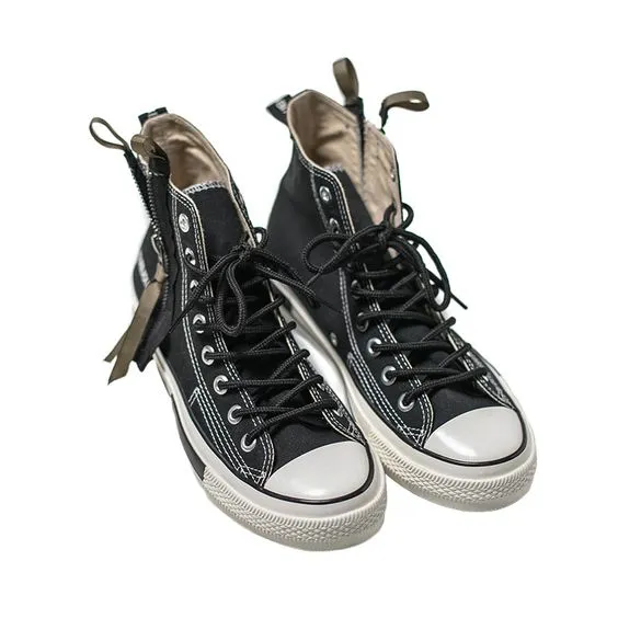 Couples Side Zipper Hip Top Canvas Shoes - Black