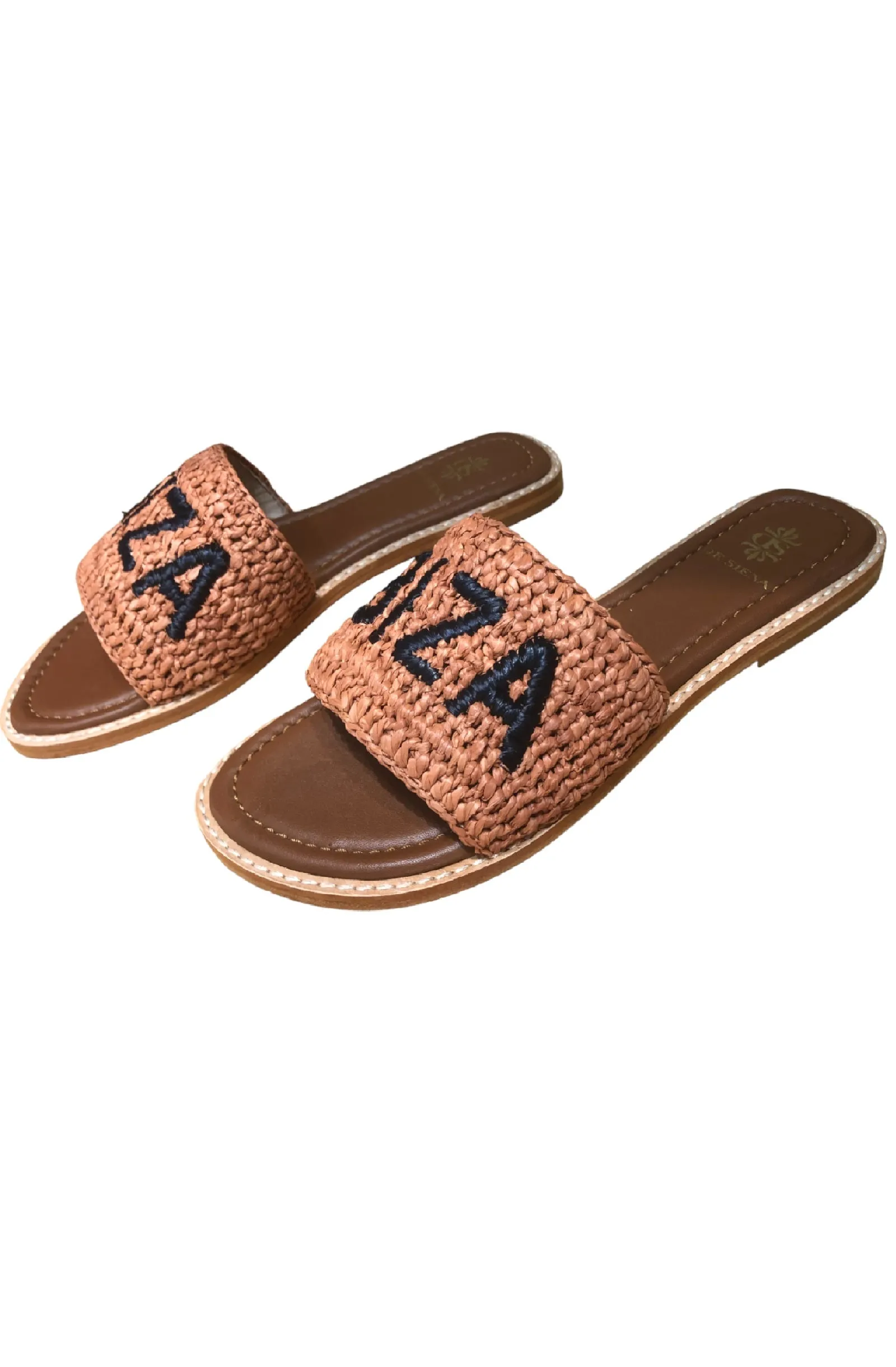 DE SIENA Ibiza Raffia Tobacco Slip On Sandals