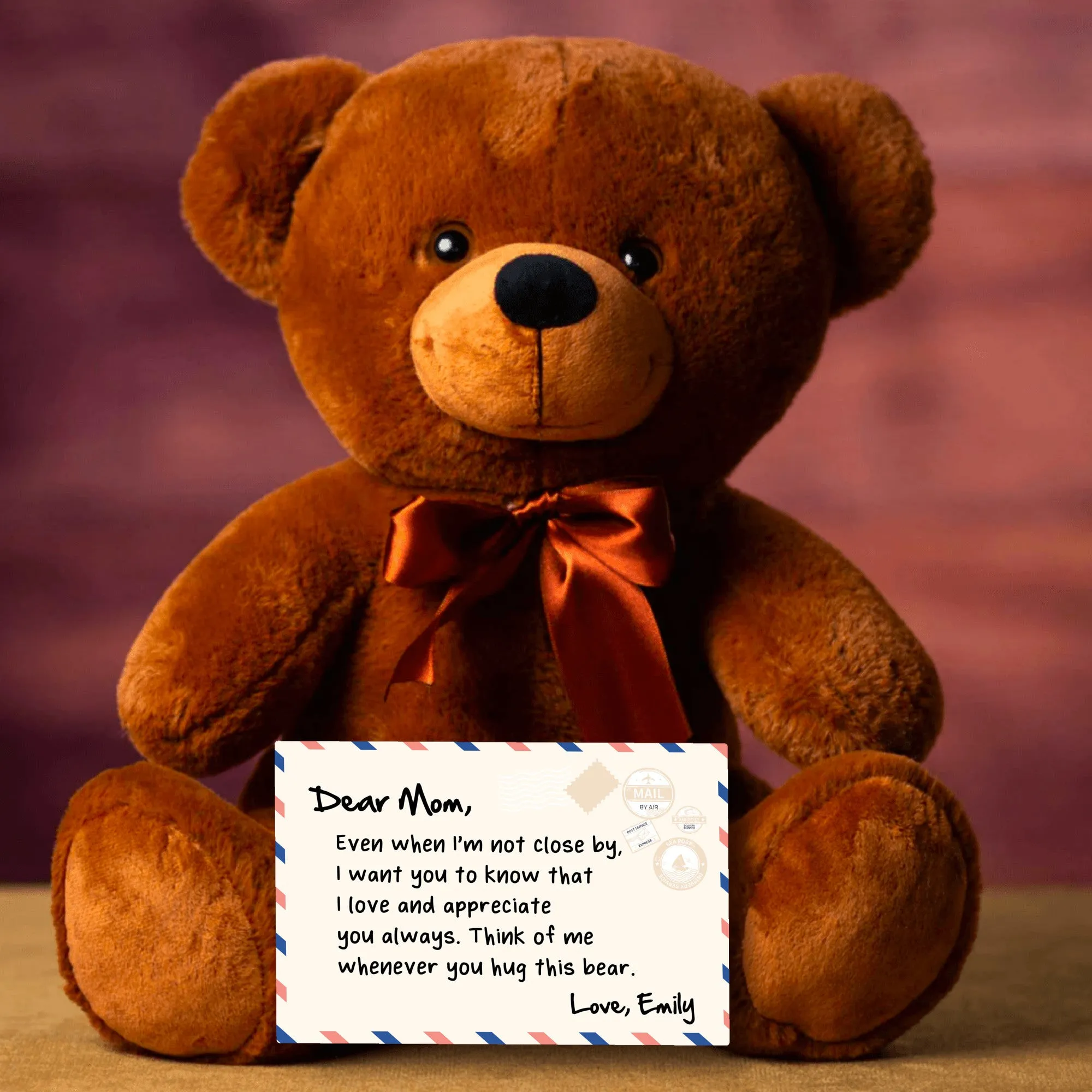 Dear Mom Teddy Bear With Postcard - PRICE INCLUDES FREE SHIPPING!!