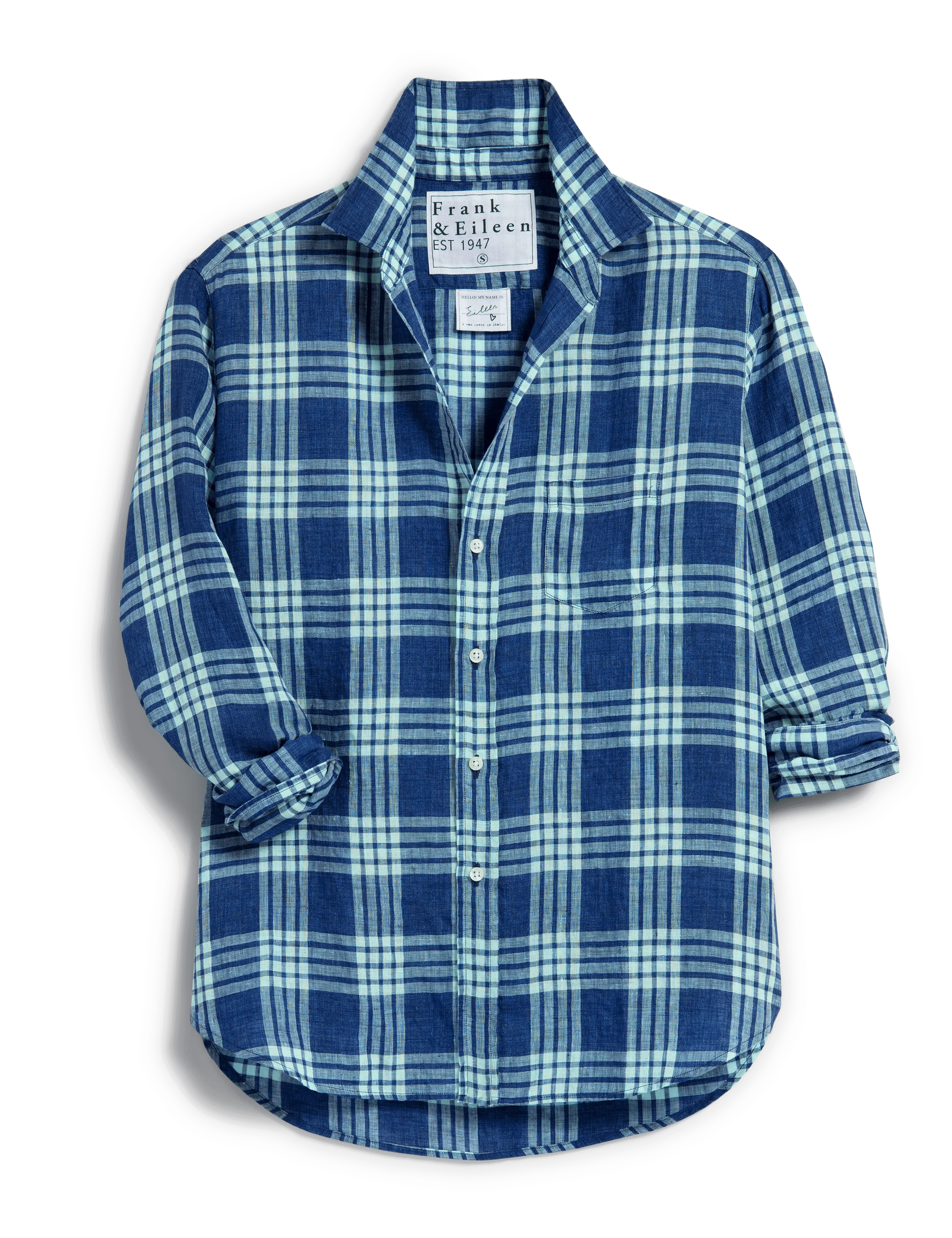 EILEEN Navy and Seafoam Plaid, Italian Classic Linen