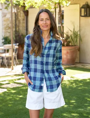 EILEEN Navy and Seafoam Plaid, Italian Classic Linen