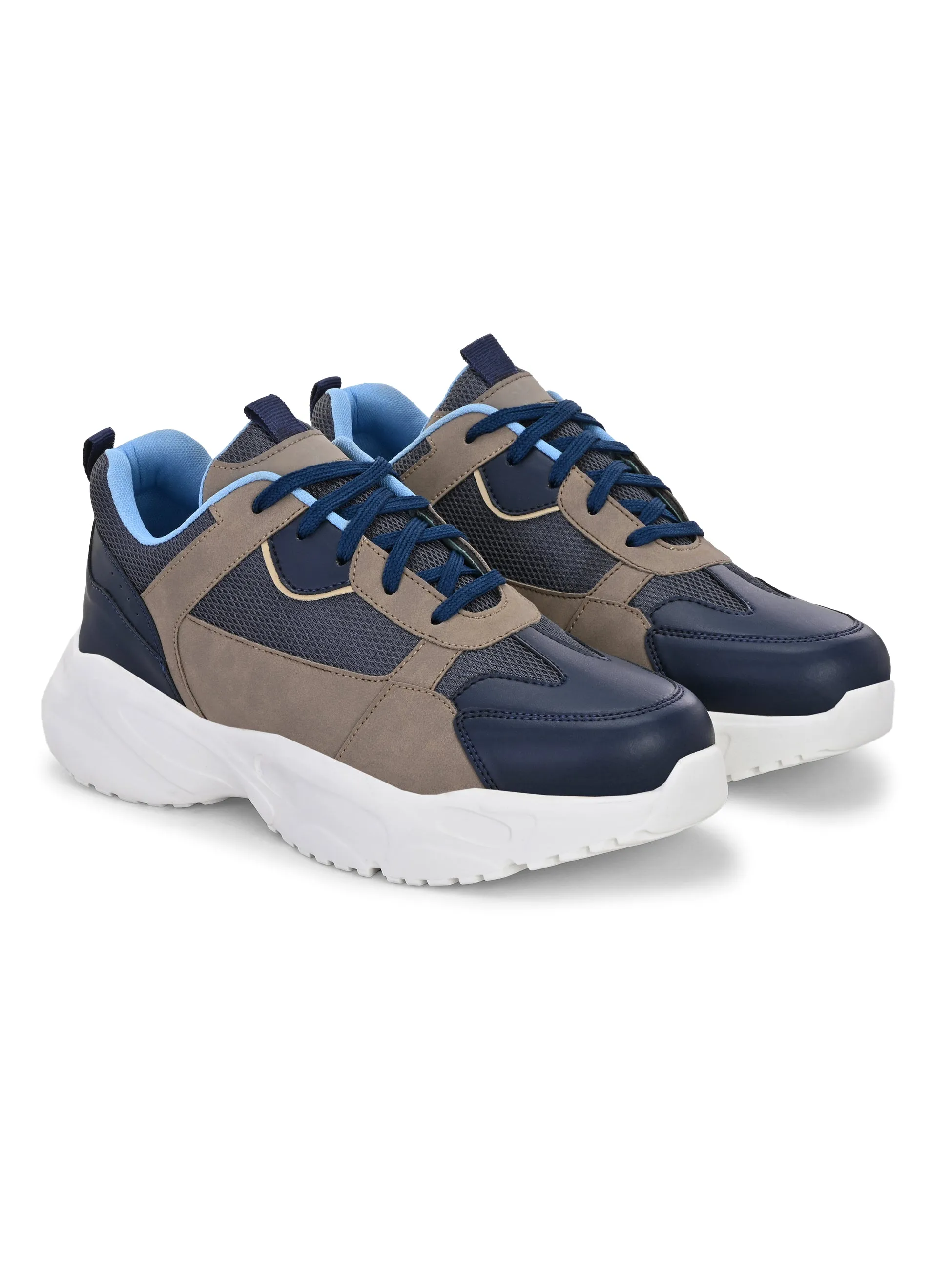 EL PASO Men Blue Faux Leather Casual Lace Up Sneakers