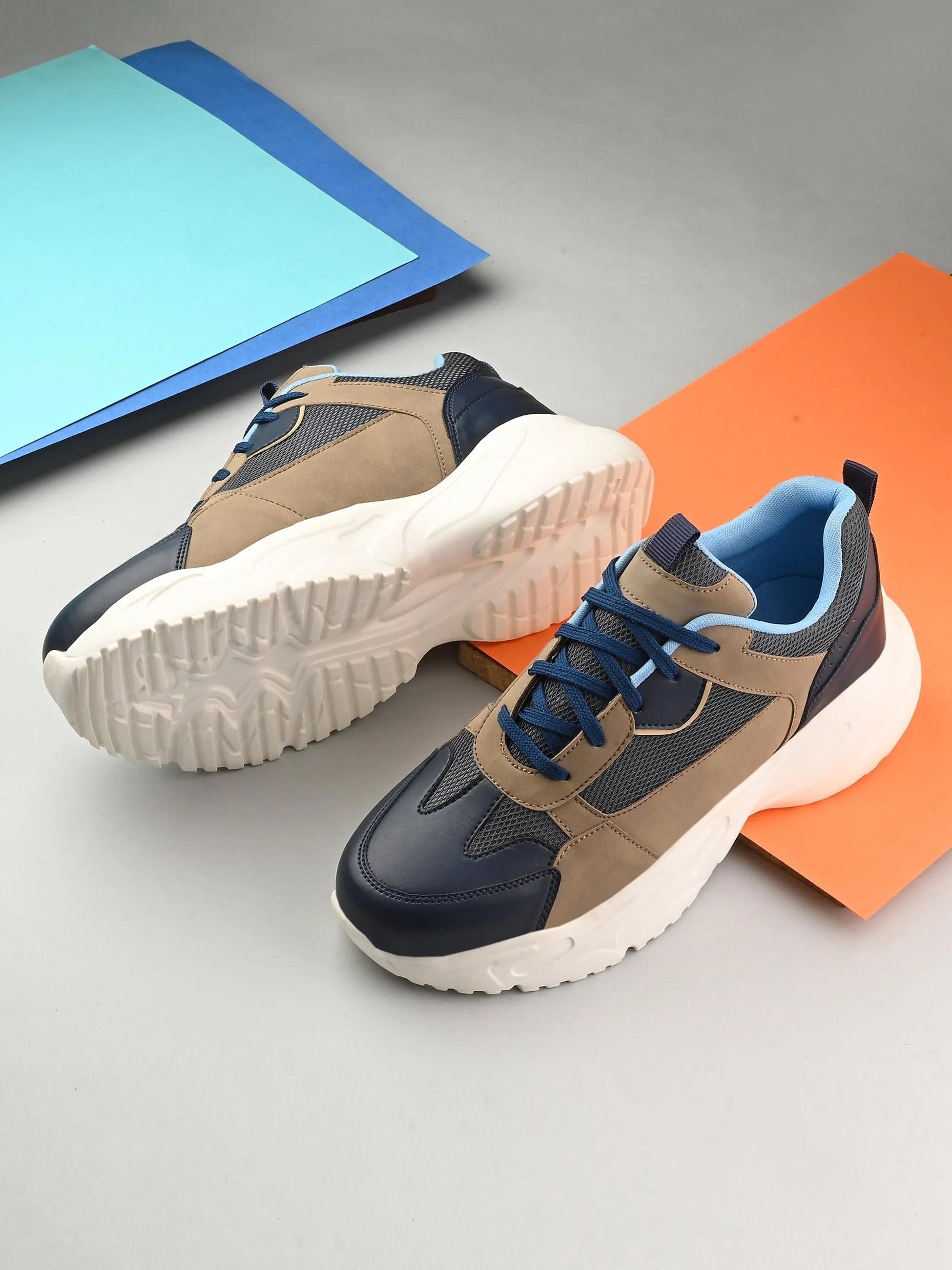 EL PASO Men Blue Faux Leather Casual Lace Up Sneakers