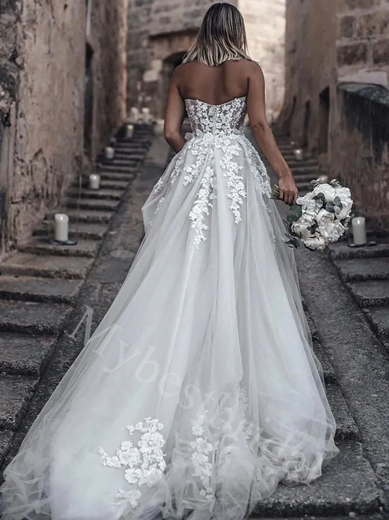 Elegant Sweetheart A-line Lace applique Wedding Dresses,WDY0336