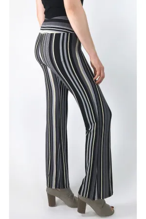 ELENORE Silky Stretchy Striped Metallic Flared Pants