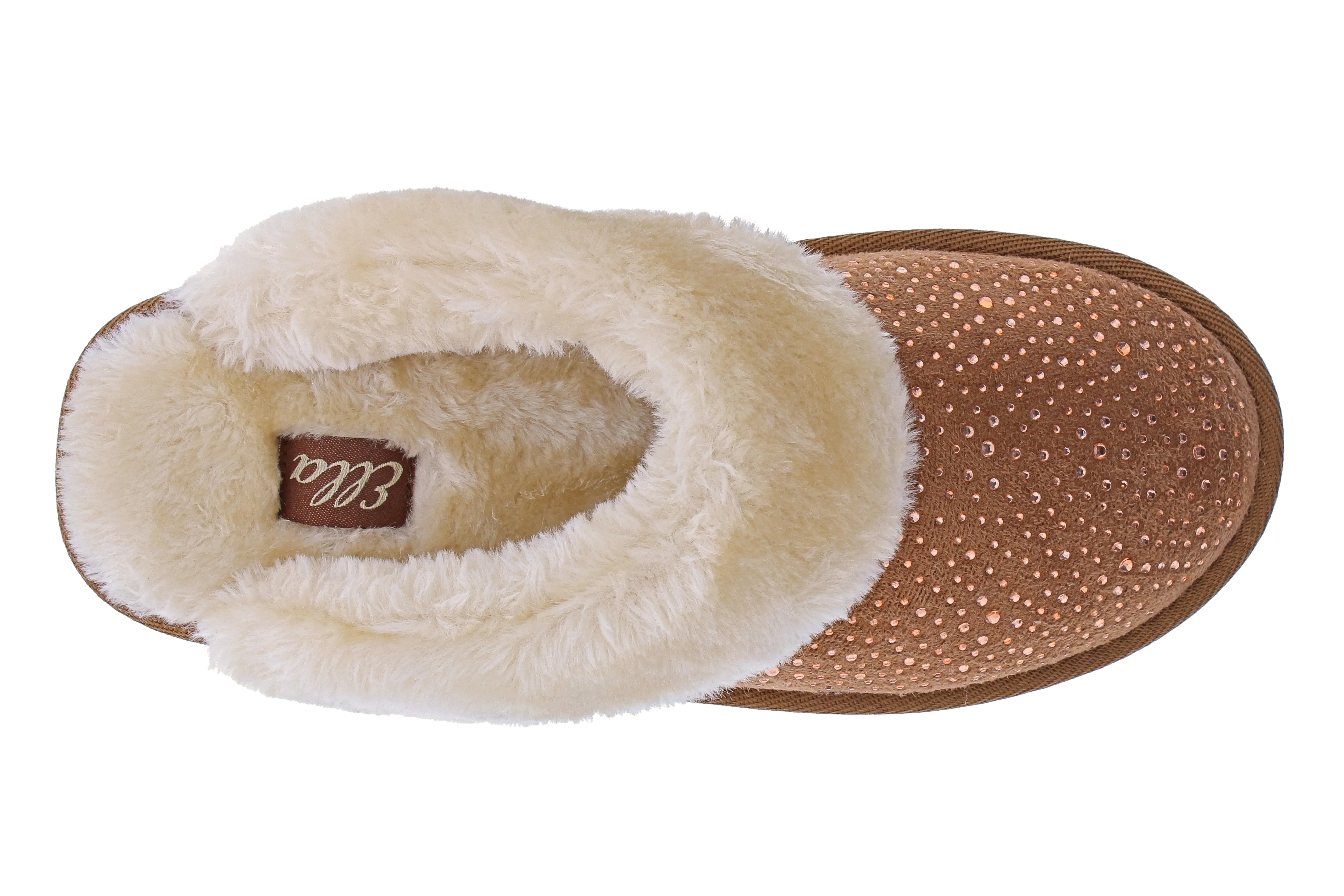 Ella Charlotte Fur Lined Memory Foam Mules Slippers In Chestnut