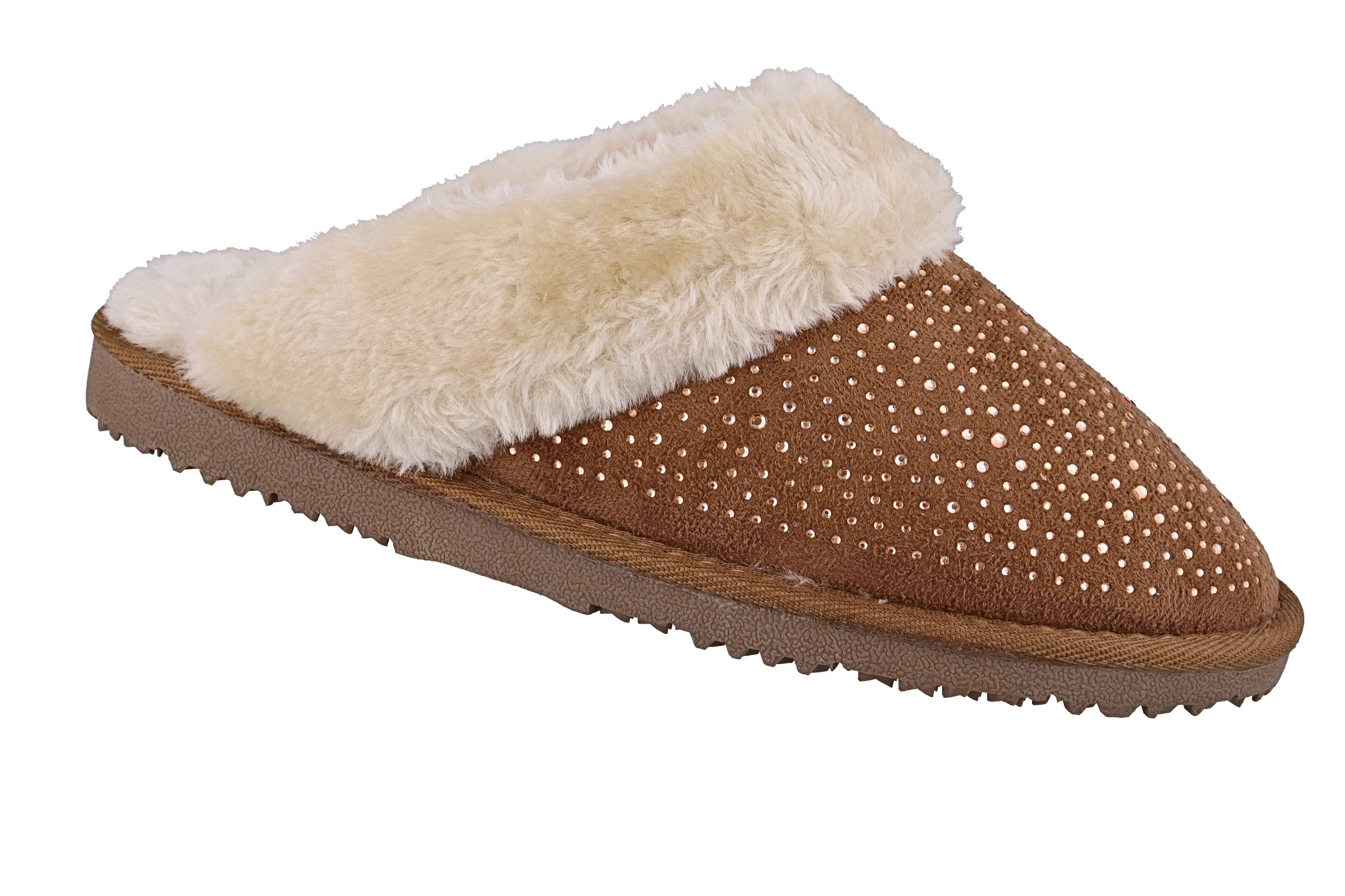 Ella Charlotte Fur Lined Memory Foam Mules Slippers In Chestnut