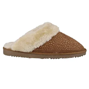 Ella Charlotte Fur Lined Memory Foam Mules Slippers In Chestnut