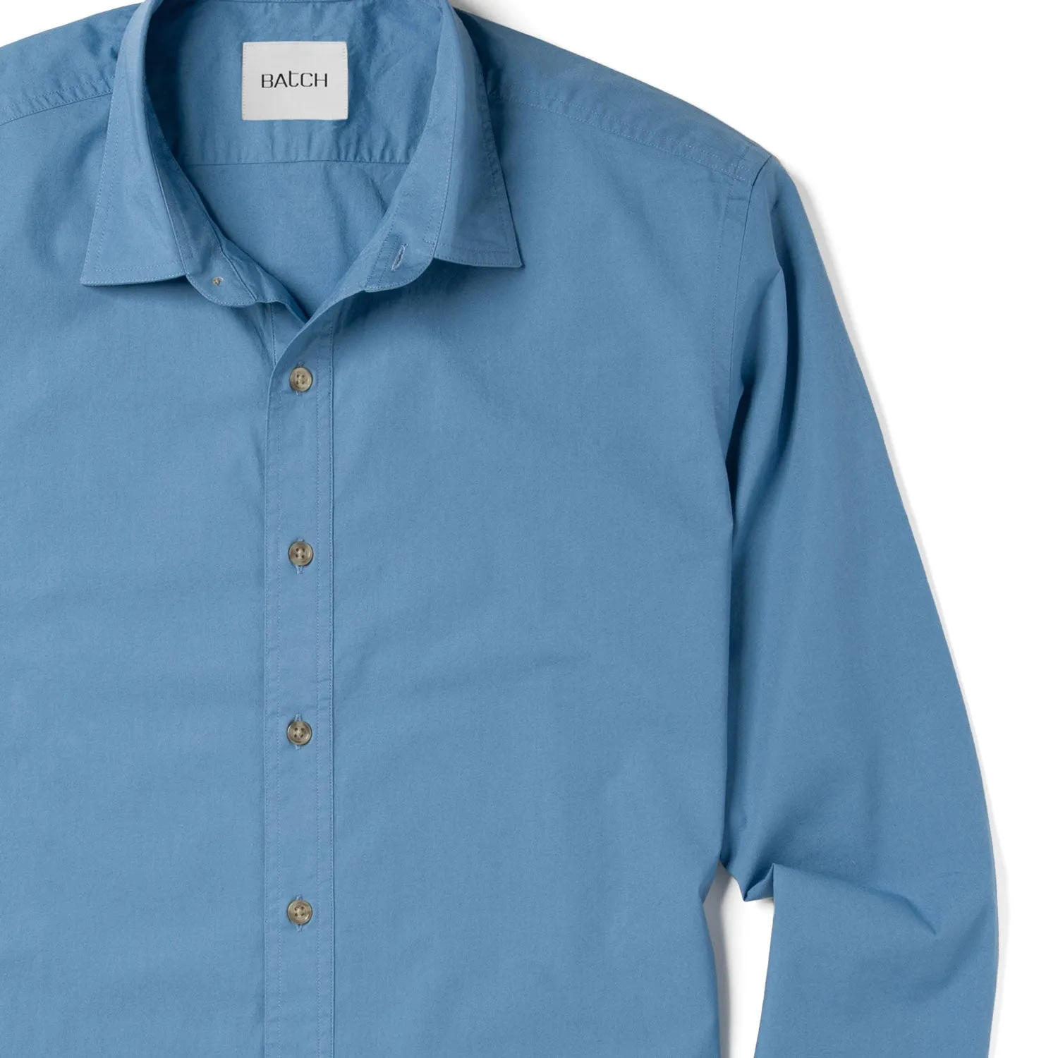 Essential Spread Collar Casual Shirt - Steel Blue Stretch Cotton Poplin