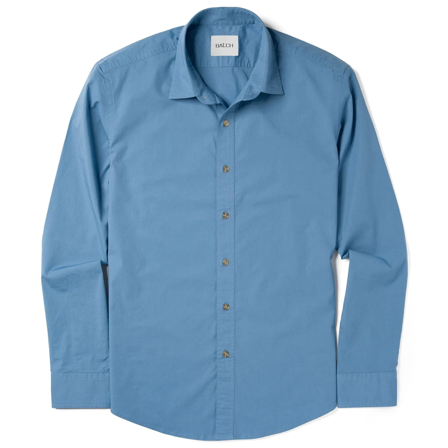 Essential Spread Collar Casual Shirt - Steel Blue Stretch Cotton Poplin